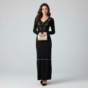 Eva Mendes Women’s Black Maxi Sweater Dress Size M Knit Stretch Formal Party